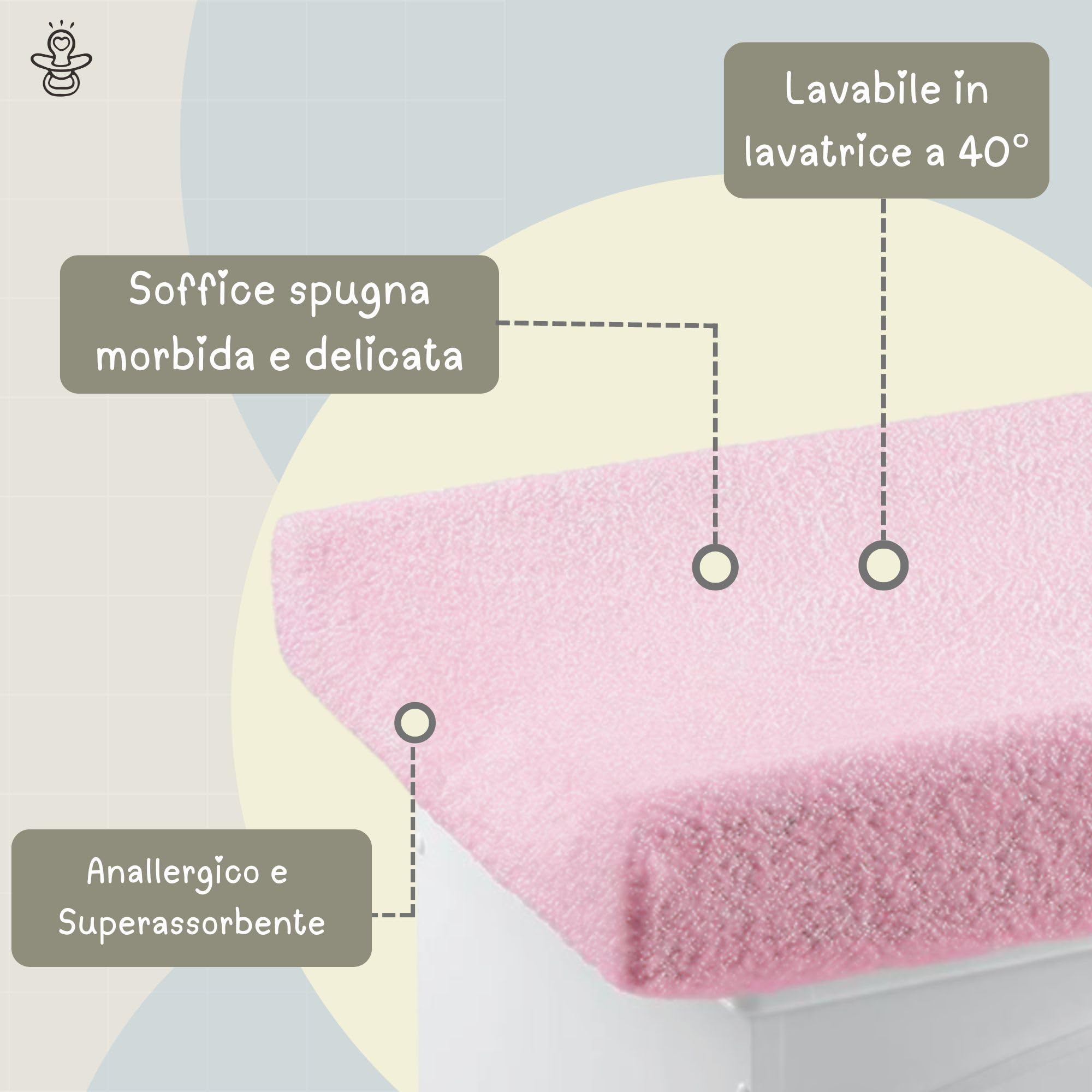 Babysanity Copri Fasciatoio Neonato Universale In Spugna 100% Cotone Dona al Tuo Fasciatoio Neonato una sensazione di Asciutto e Fresco 100% Made in Italy (Rosa)
