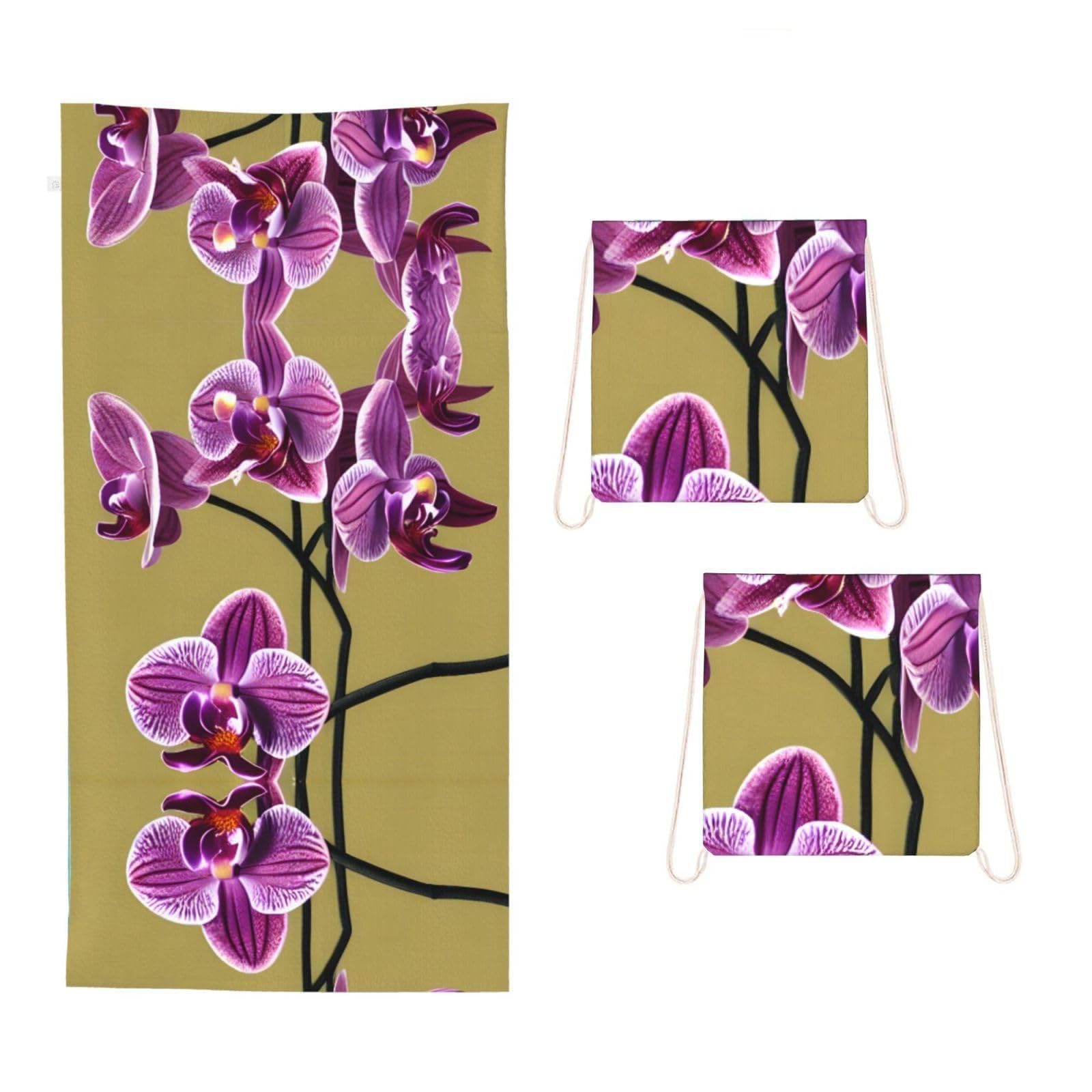 CNTDBU Beautiful Orchids 2 in 1 Packable Towel Bag-Large Beach Towel with Stuff Sack, Super Absorbent Microfiber Travel Towel for Pool