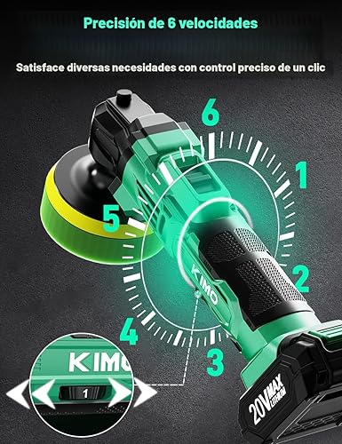 Miniatura 4 de KIMO - Kit de pulidora inalámbrica de 20 V, 24 accesorios, 2 baterías de 2000 mAh, pulidora de automóvil con 6 velocidades variables de hasta 3634
