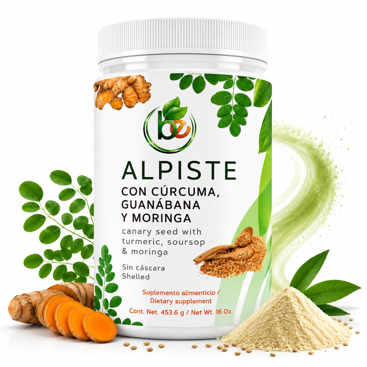B-Experts Leite de alpiste em pó com cúrcuma, graviola e moringa, 454 g