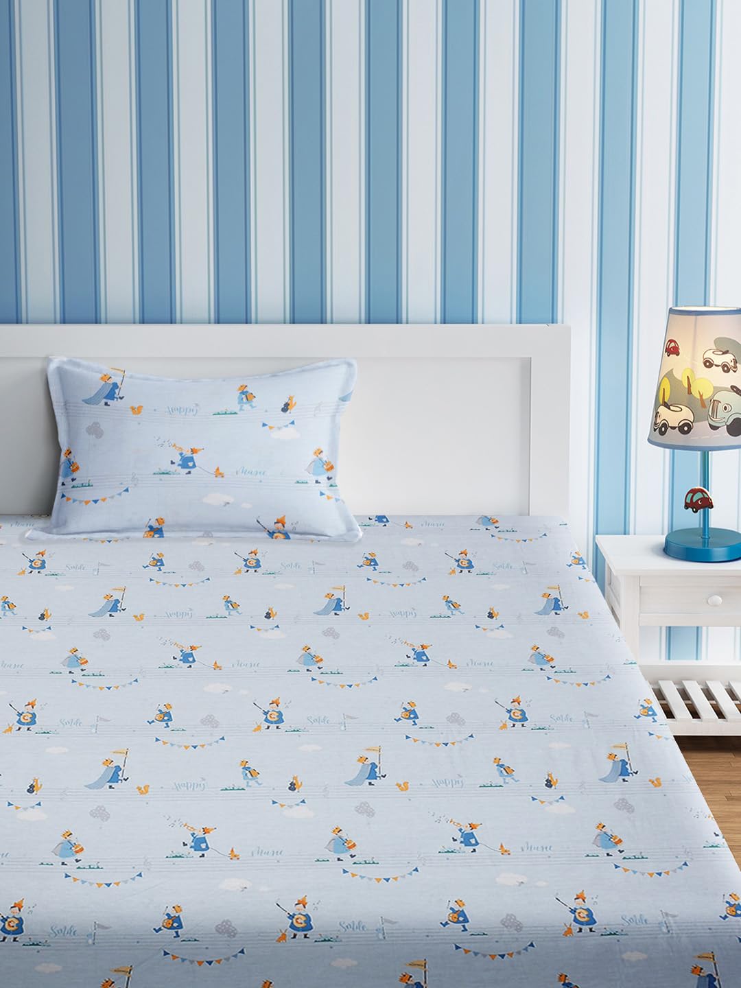 Urban Dream Kids Abstract Parade Print Grey and Blue BEDSHEET Set (Single Bed)