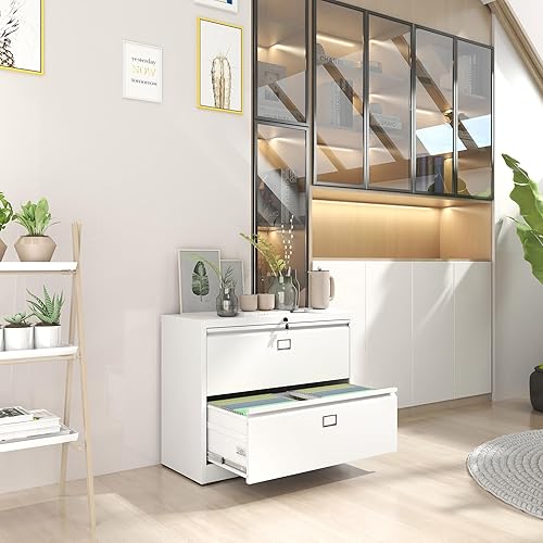 Miniatura 6 de Archivador lateral con cerradura, archivadores de metal de 2 cajones, gabinete de almacenamiento de oficina en casa para colgar archivos