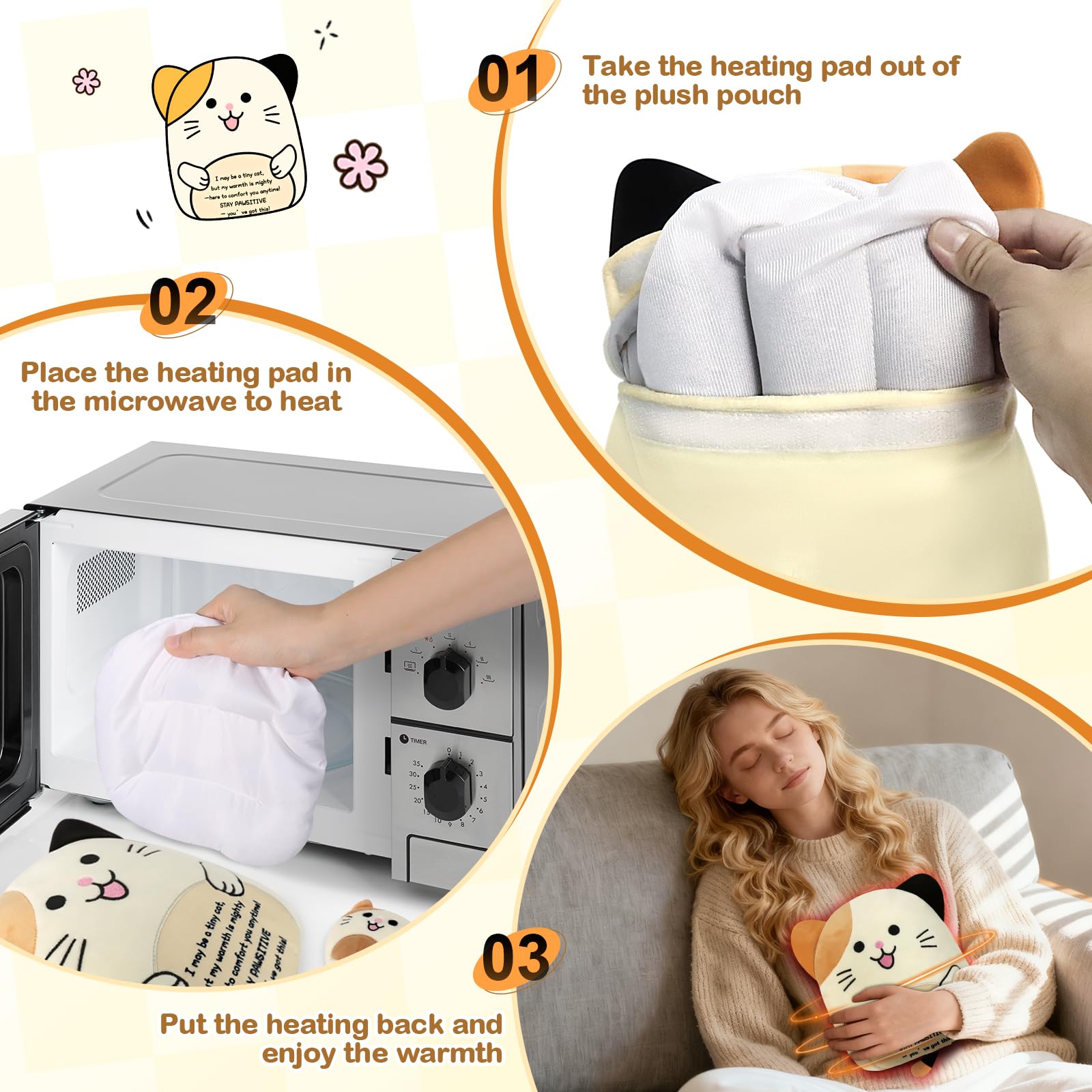 Plush Cat Weighted Stuffed Animal Microwave Heat Pad, Cute Heatable Soft Toy - Image 3