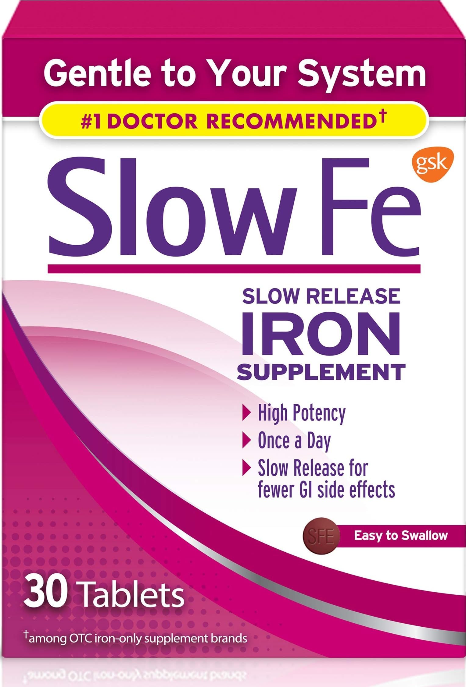 Slow Fe 45mg Iron Supplement for Iron Deficiency, Slow Release, 30 Tablets | Easy to Swallow, High Potency, Gentle on Your Stomach, For Daily Use and Less Discomfort, Helps with Anemia
