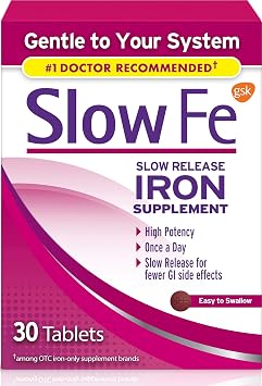 Slow Fe 45mg Iron Supplement for Iron Deficiency, Slow Release, 30 Tablets | Easy to Swallow, High Potency, Gentle on Your Stomach, For Daily Use and Less Discomfort, Helps with Anemia