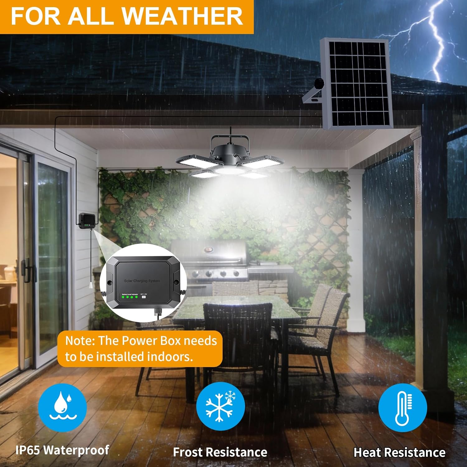 Aqonsie Solar Shed Lights Indoor Outdoor with Pull String, 2000LM Available All Day Solar Pendant Light, High/Low Brightness Switch Solar Lights Indoor, IP65 Waterproof for Gazebo, Shop, Garage