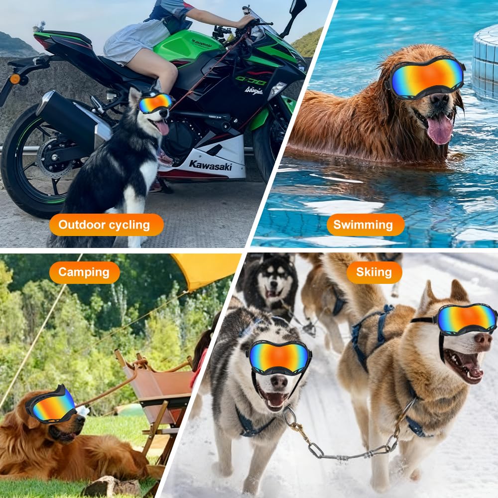 Occhiali da Sole per Cani con Scatola per Occhiali da Sci, Occhiali per Cani con Cinturini Regolabili Occhiali UV per Animali Domestici Antivento per Cane Medio per Neve/Attività all'Aperto
