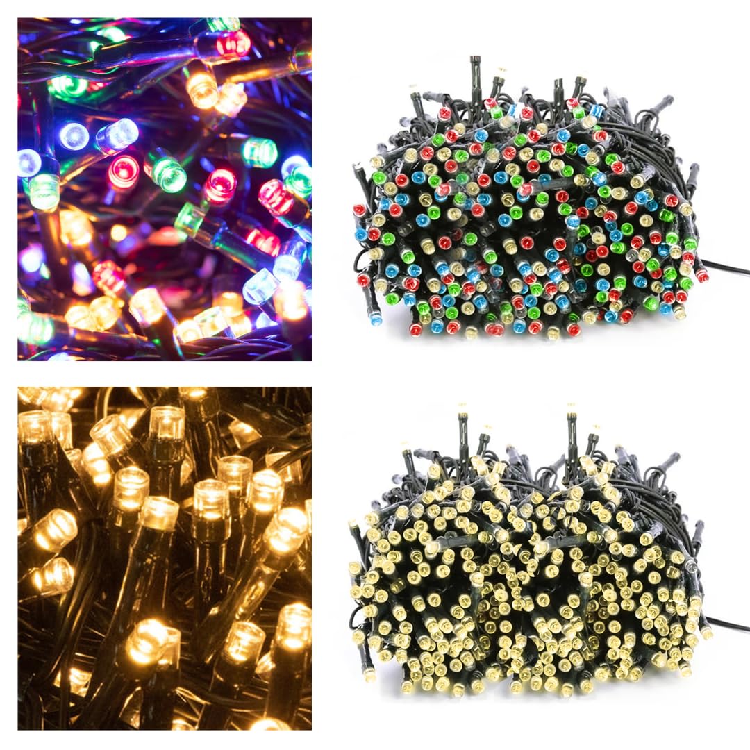 Daniel James 100 LED Christmas Tree Fairy Lights – 100 Warm White String Lights with 8 Light Modes & Auto Timer - IP44 Mains Powered Waterproof Rope Lights for Indoor & Outdoor - Warm White, 9.95m