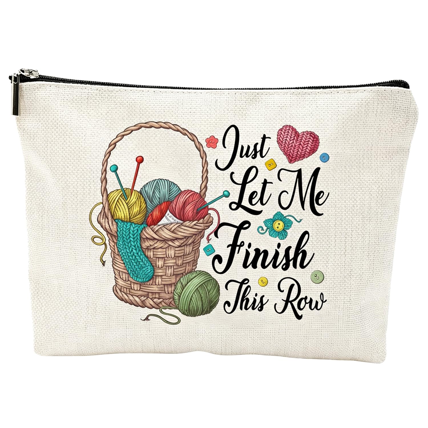 XETHI crochet accessories Storage Bag | 25×17×5.5cm Canvas knitting bag with Zipper | knitting gifts for women for Crochet Lovers Yarn Enthusiasts