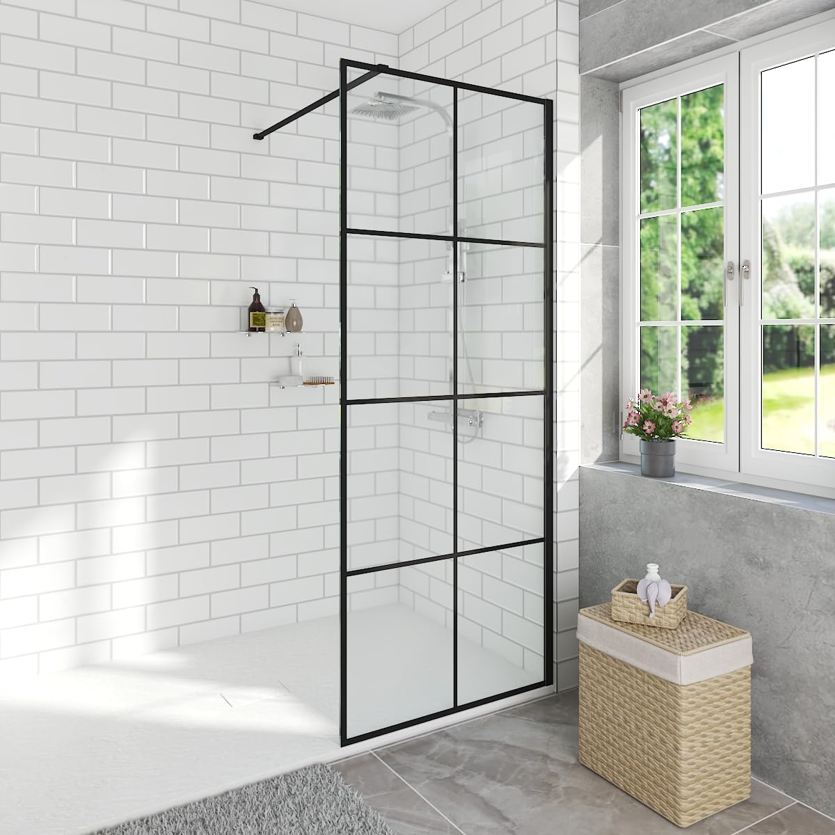 Aquariss Black Walkin Shower Enclosure 700Mm 8Mm Grid Easy Clean Safety Glass Wetroom Shower Screen With Aluminium Frame