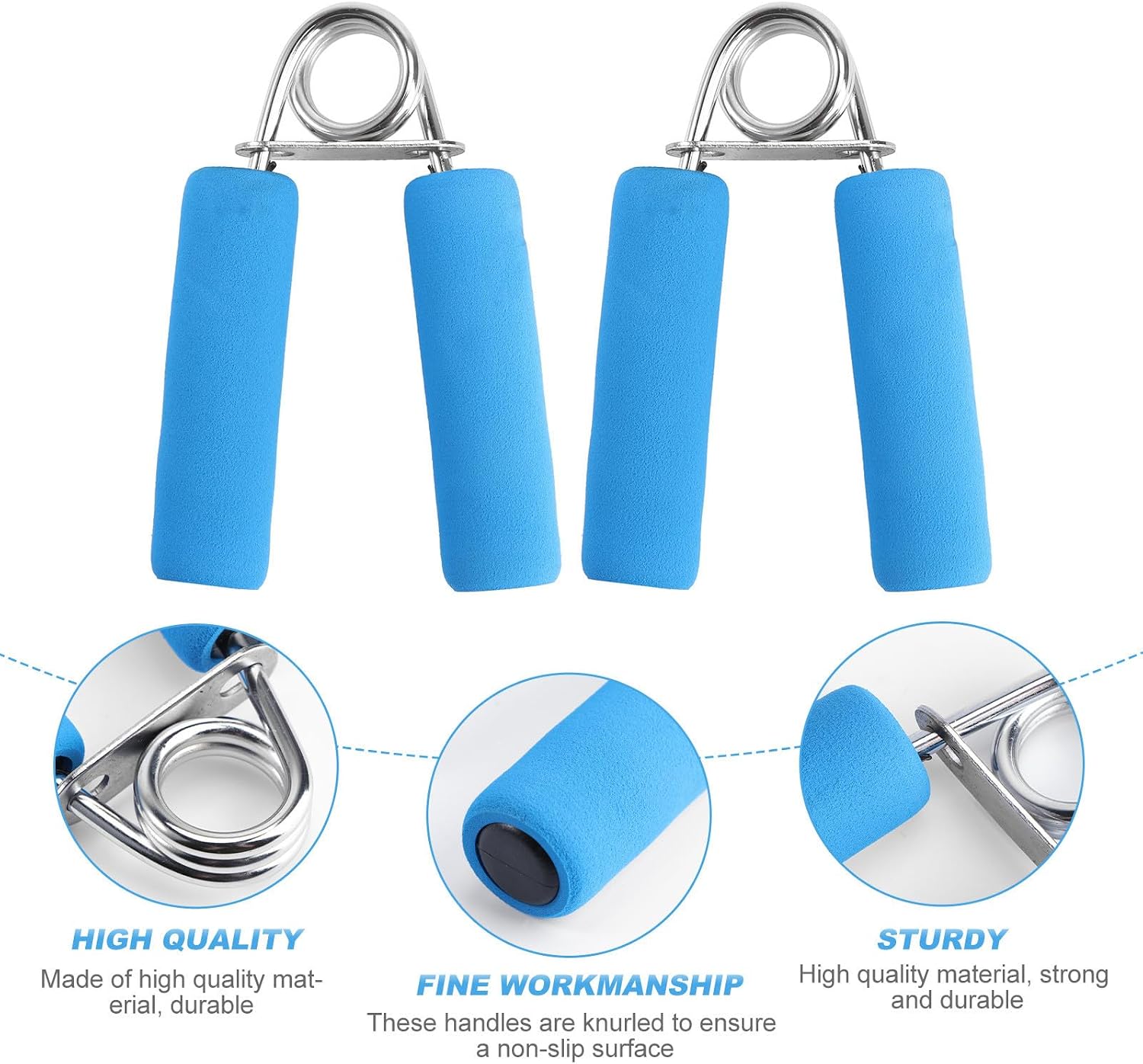 VOSAREA 2 Pcs Blue Hand Grippers for Forearm Wrist Training with High Density Thick Steel Wire and Non-slip Surface Hand Exercise Grip for Fitness