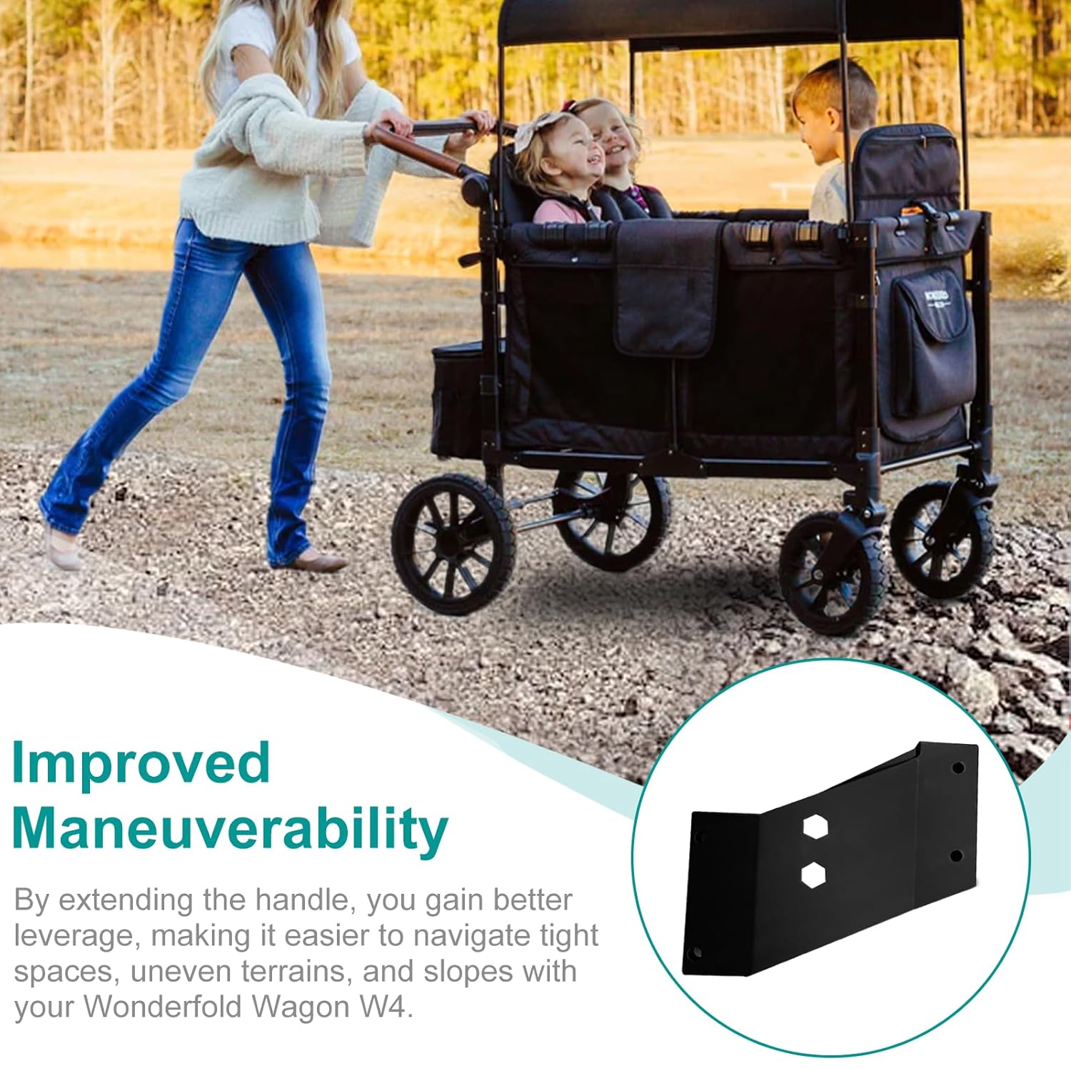 Baby Stroller Accessory – Ergonomic Handlebar Extension Compatible with Original W4 Stroller Wagon, Enhances Comfort, Maneuverability & Storage, Prevents Foot Interference, Secure & Easy Installation