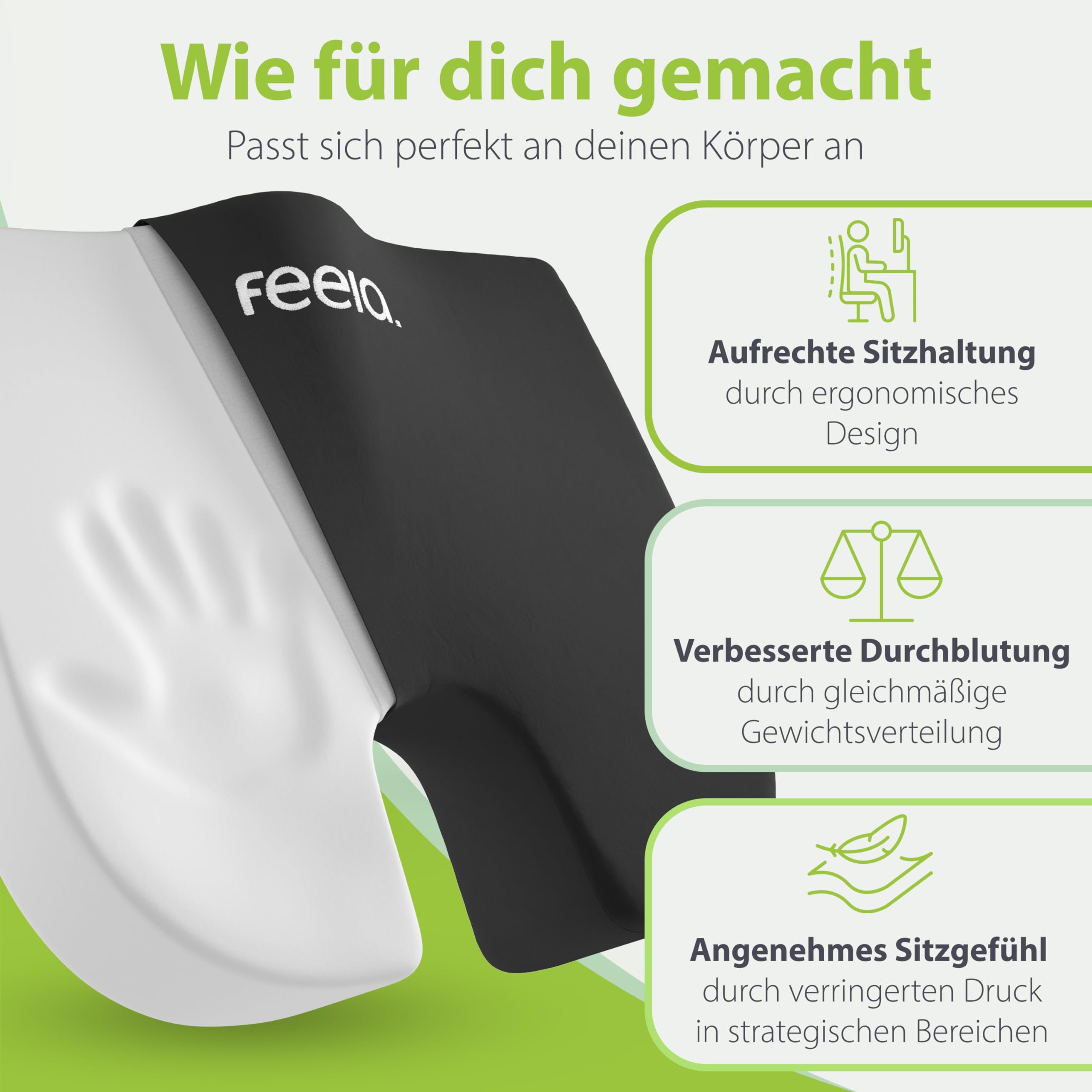 feela Voetsteun/kruk van traagschuim (zwart), ergonomisch design, verstelbaar, afneembare overtrek, 42 x 28 x 17 cm