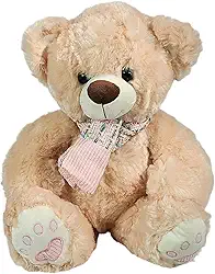 Tuka Toy, Urso de Pelúcia Marronzinho Design Clássico 30cm - Laço Rosa