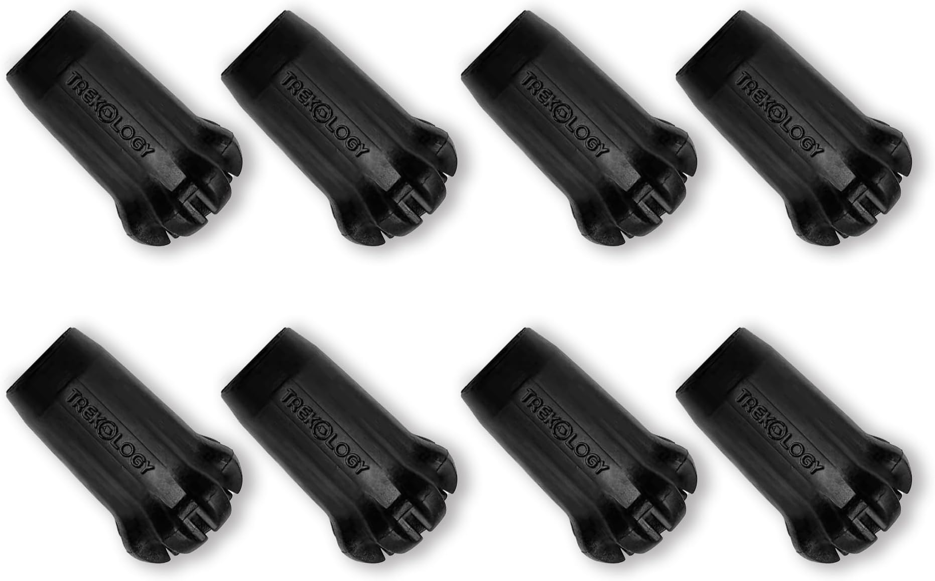 TREKOLOGY Black Trekking Pole Tips Replacement, 8pc Set Rubber Walking Stick Tips - 11mm Hole Diameter - Fit Most Standard Hiking Poles