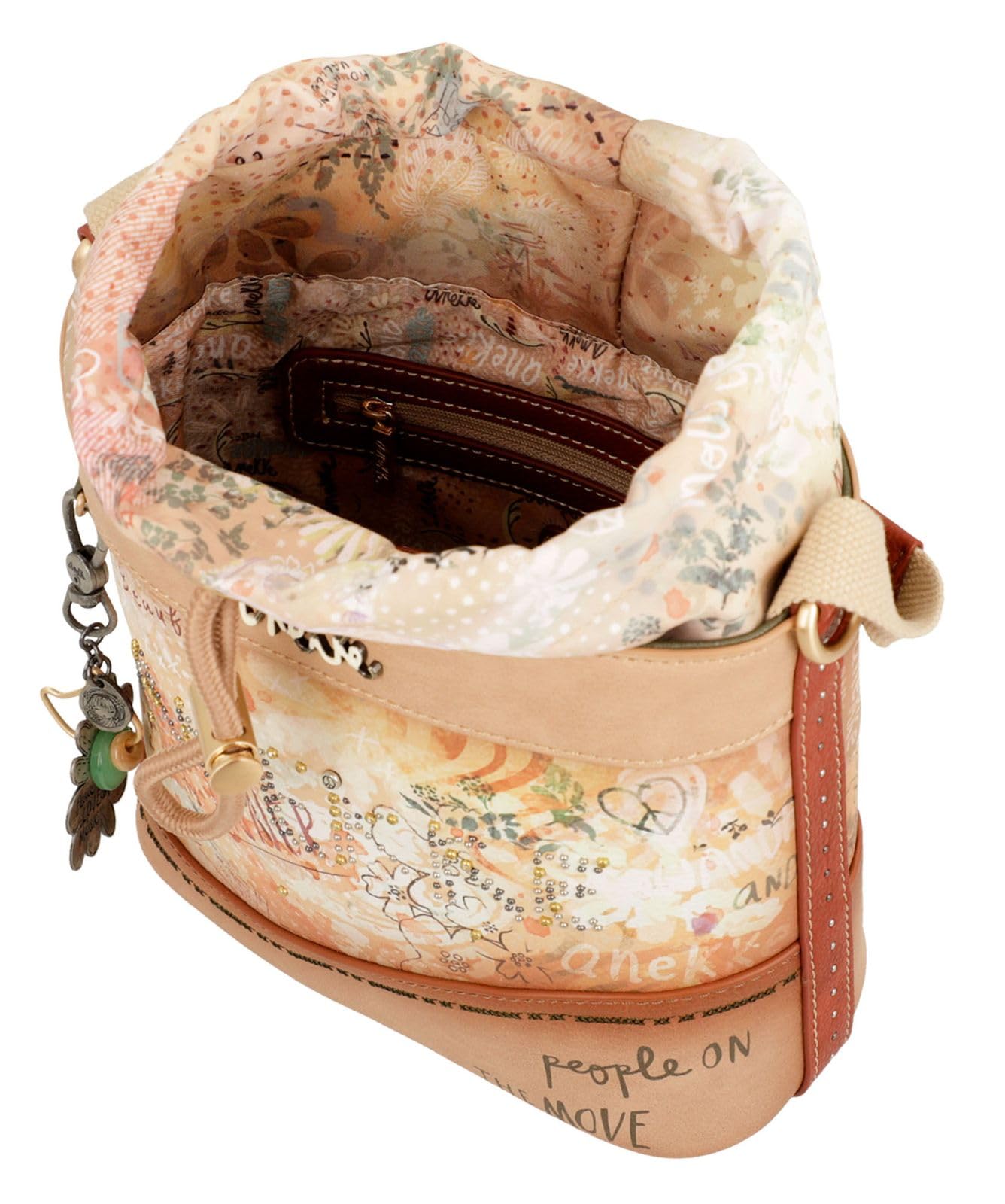 Anekke - Bandolera Mujer - Bandolera de Polipiel para Mujer con Correa Ajustable, Cierres de Cuerda y Cremallera - Varios Bolsillos - Accesorios y Complementos Mujer - Medidas 20x23x8 cm