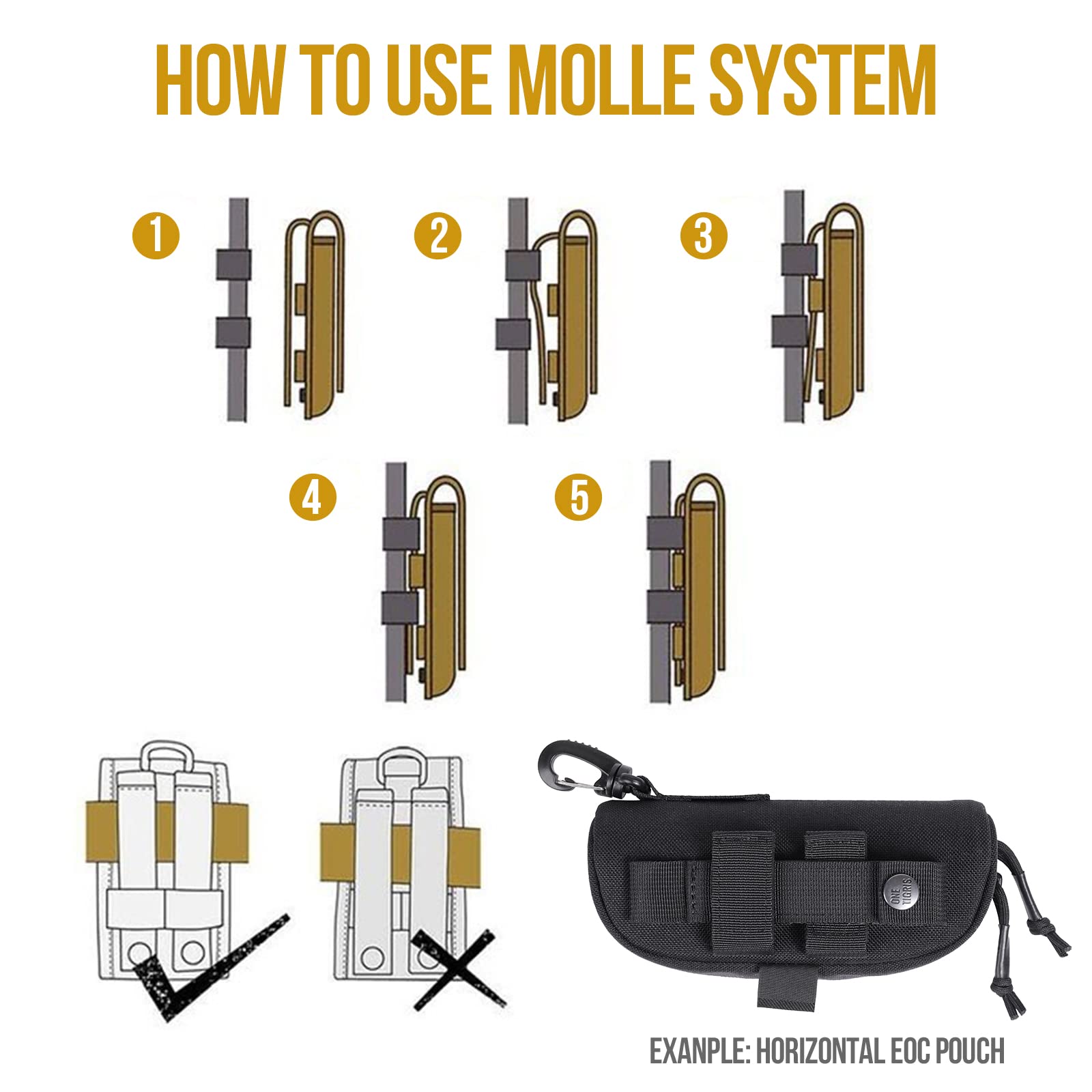 OneTigris Molle Custodia per occhiali occhiali box con gancio occhiali astuccio per occhiali da sole 1000d Nylon