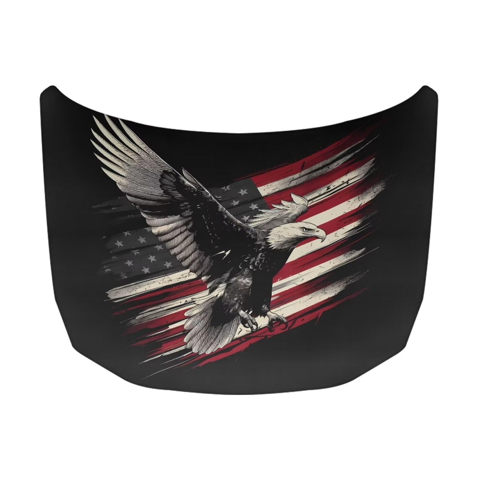 Eagle American Flag Print Car Hood Cover 59×39 Inch Auto Hood Wrap Blankets Stretchable Waterproof Automotive Exterior Accessories for Compact Sedans SUVs Trucks Vans