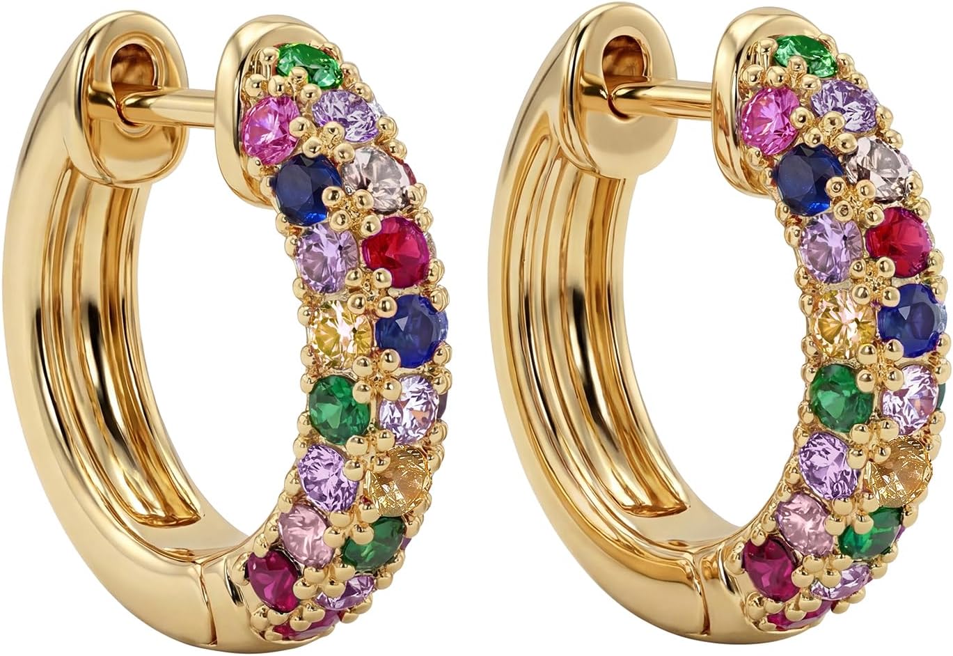 MEVECCO Dainty Women Gold CZ Huggie Hoop Earrings 18K Gold Plated White Multicolor Diamond Cubic Zriconia Inlay Sleeper Tiny Delicate Boho Beach Simple Handmade Jewelry for Her