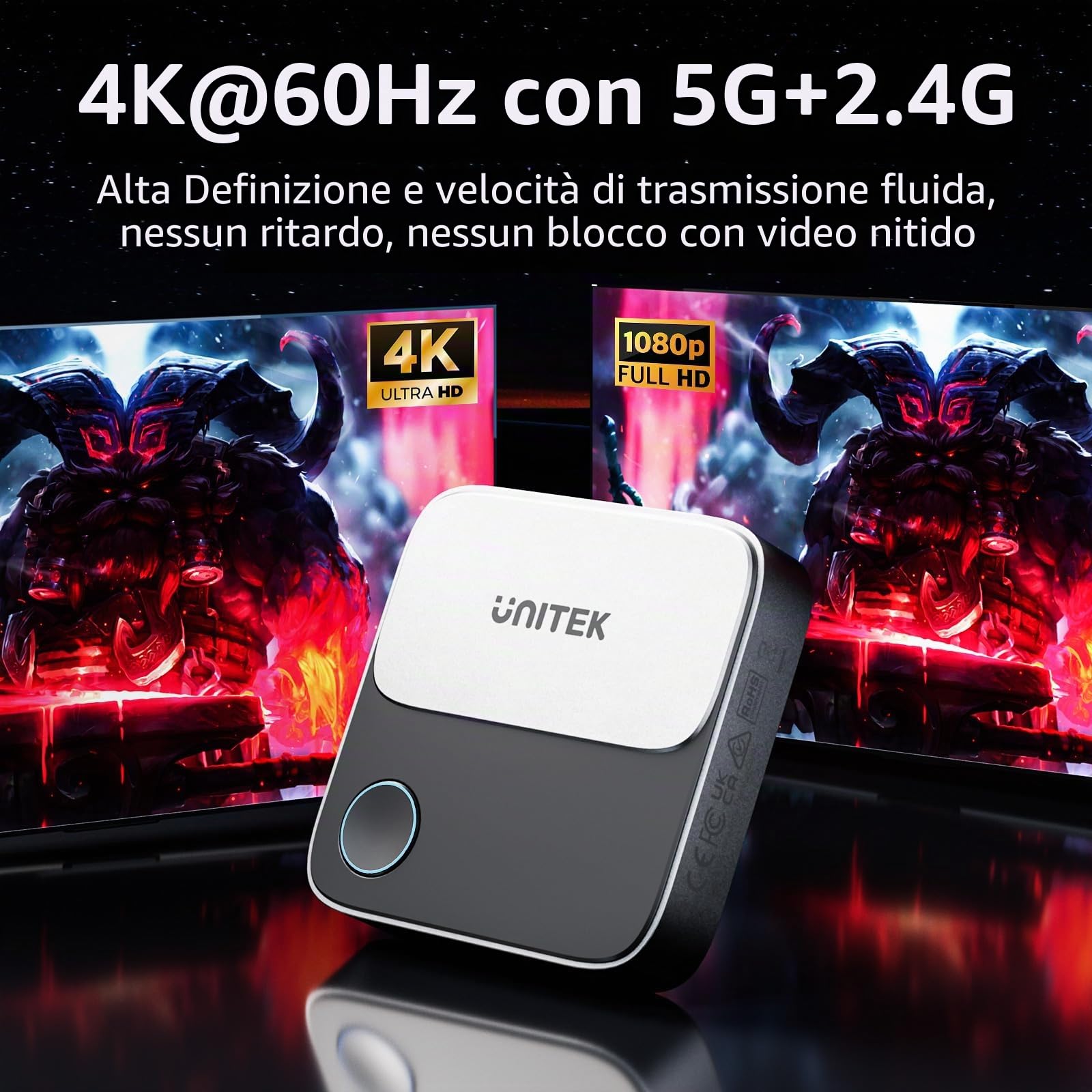 Unitek Dongle Adapter - HDMI Wireless 4K 5G Miracast/Airplay Wi-Fi per TV/Proiettore/Monitor, Schermo 4K a 60Hz DLNA
