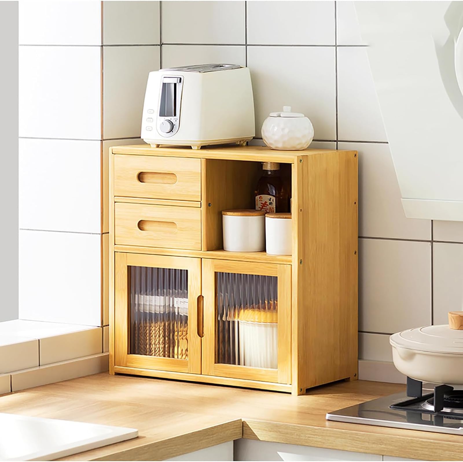 Mobile Portaoggetti da Appoggio della Cucina Credenza da Cucina Ripiani credenza da appoggio per organizzare piatti e spezie, versatile scaffale da tavolo(Size:42x23x48cm,Color:Colore primario)