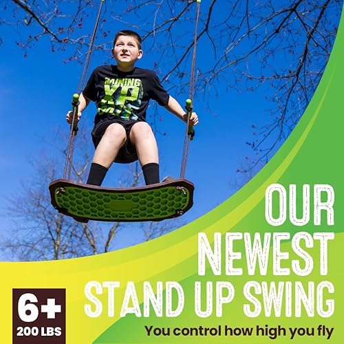 Miniatura 2 de Swurfer Kick Stand Up Outdoor Surfing Tree Swing for Kids Up to 150 Lbs - Hang from Up to 10 Feet High - Includes 24"" SwingBoard, Rope & Handles