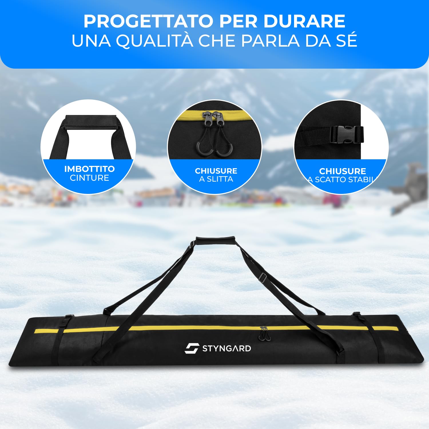 STYNGARD Sacca porta sci [fino a 180 cm] - Borsa sci in materiale resistente con cerniere di alta qualità - Modello Aspen