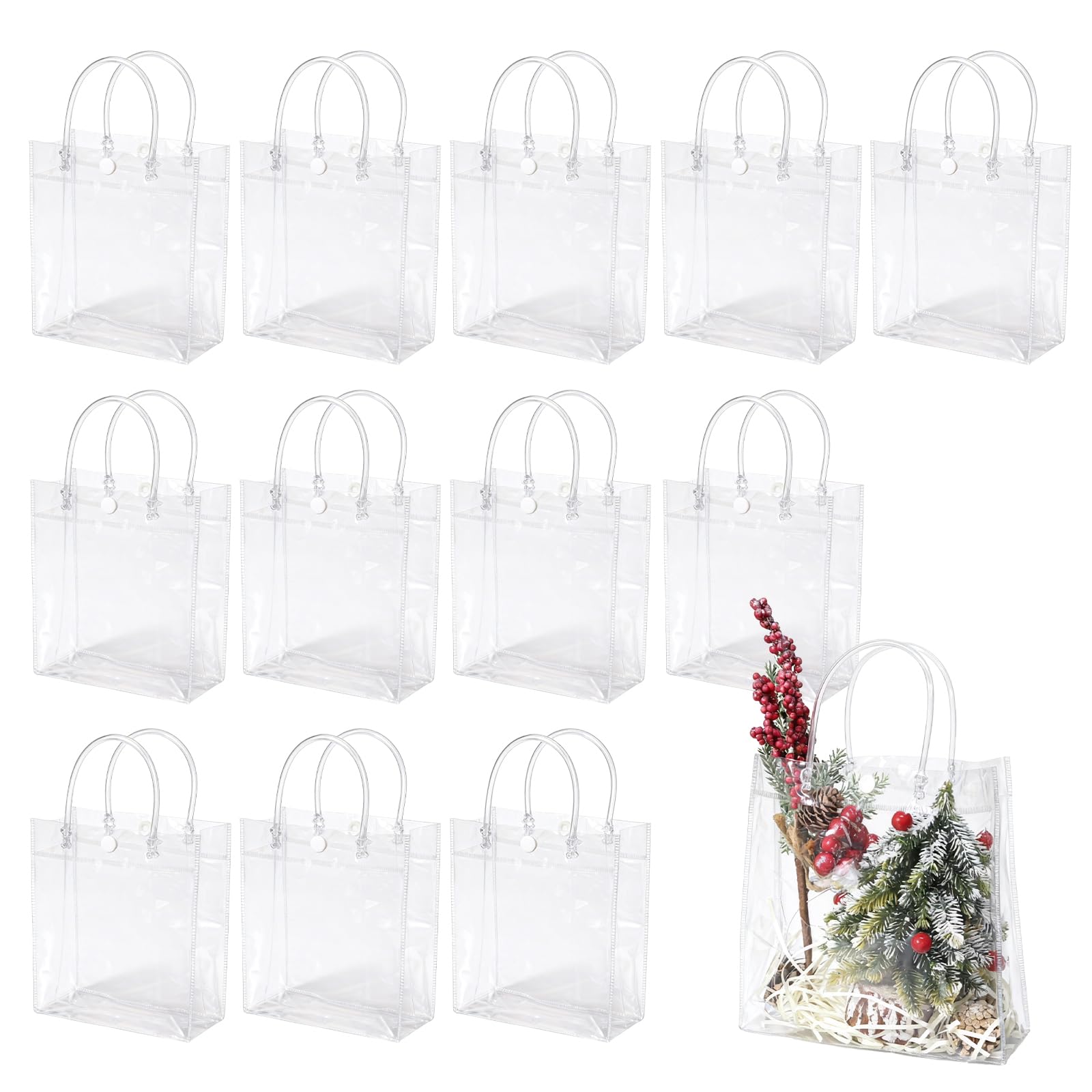 WhizToys 12Pcs Clear Gift Bags with Handles, 20x20x8cm Clear Party Bags — image 1