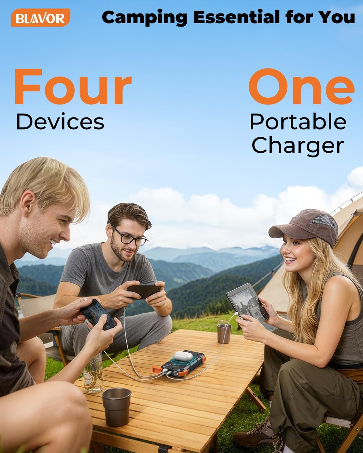 BLAVOR Solar Power Bank, 20000mAh Wireless Portable Phone Charger with USB-C in/Output, IPX5 Waterproof, Flashlight, Fast Charging Battery Pack for iPhone 17/16/15/14/13/12 and All Phones