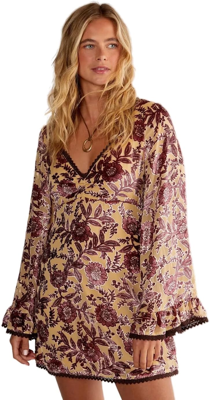 Nasty Gal Women's Vintage Floral Devore Lace Trim Ruffle Sleeve Mini Dress