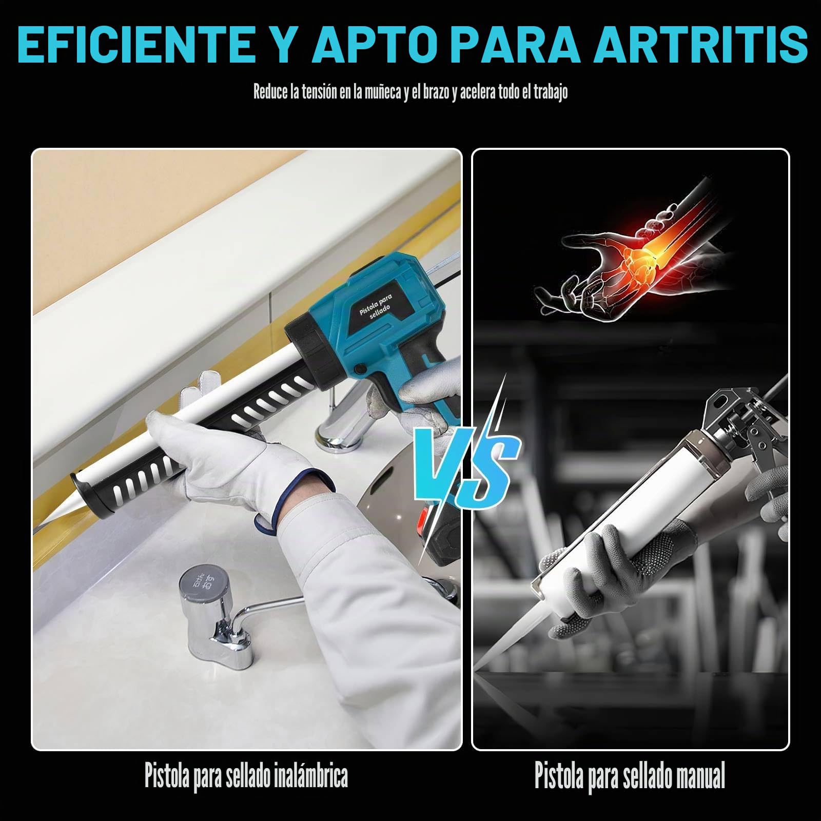 Pistola de silicona eléctrica para Makita 18 V, pistola de cartucho inalámbrica para cartuchos de 300 ml, 4 velocidades ajustables, pistola de cartucho eléctrico para sellar, sellado (2 baterías)