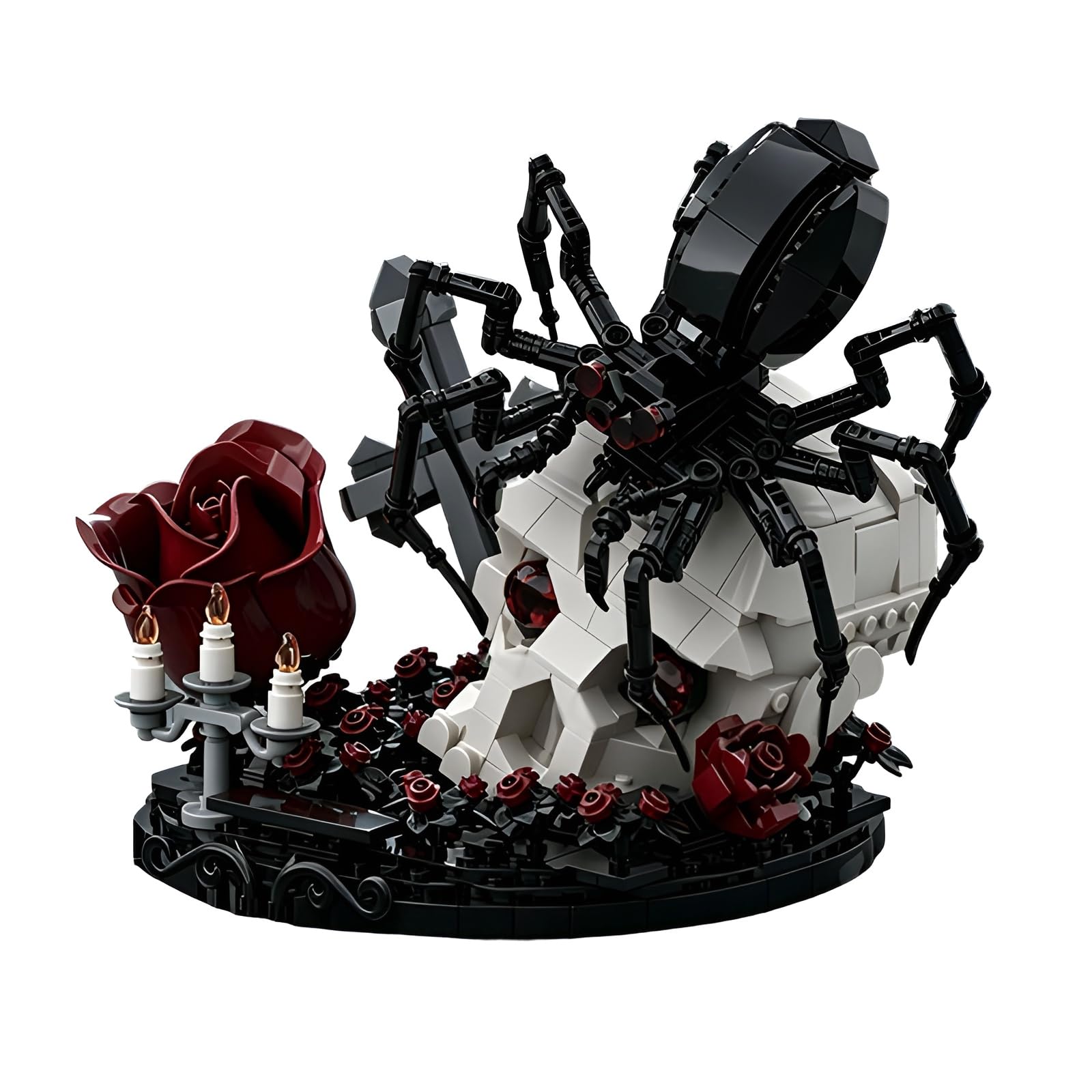 Gothik Spinne Totenkopf Rosen Bausteine Set, 859Stk Friedhof Cross Modell | Dunklen Skelett Dekoration Klemmbausteine, Halloween Dekor Geschenke für Jugend und Erwachsene Gothic Fans