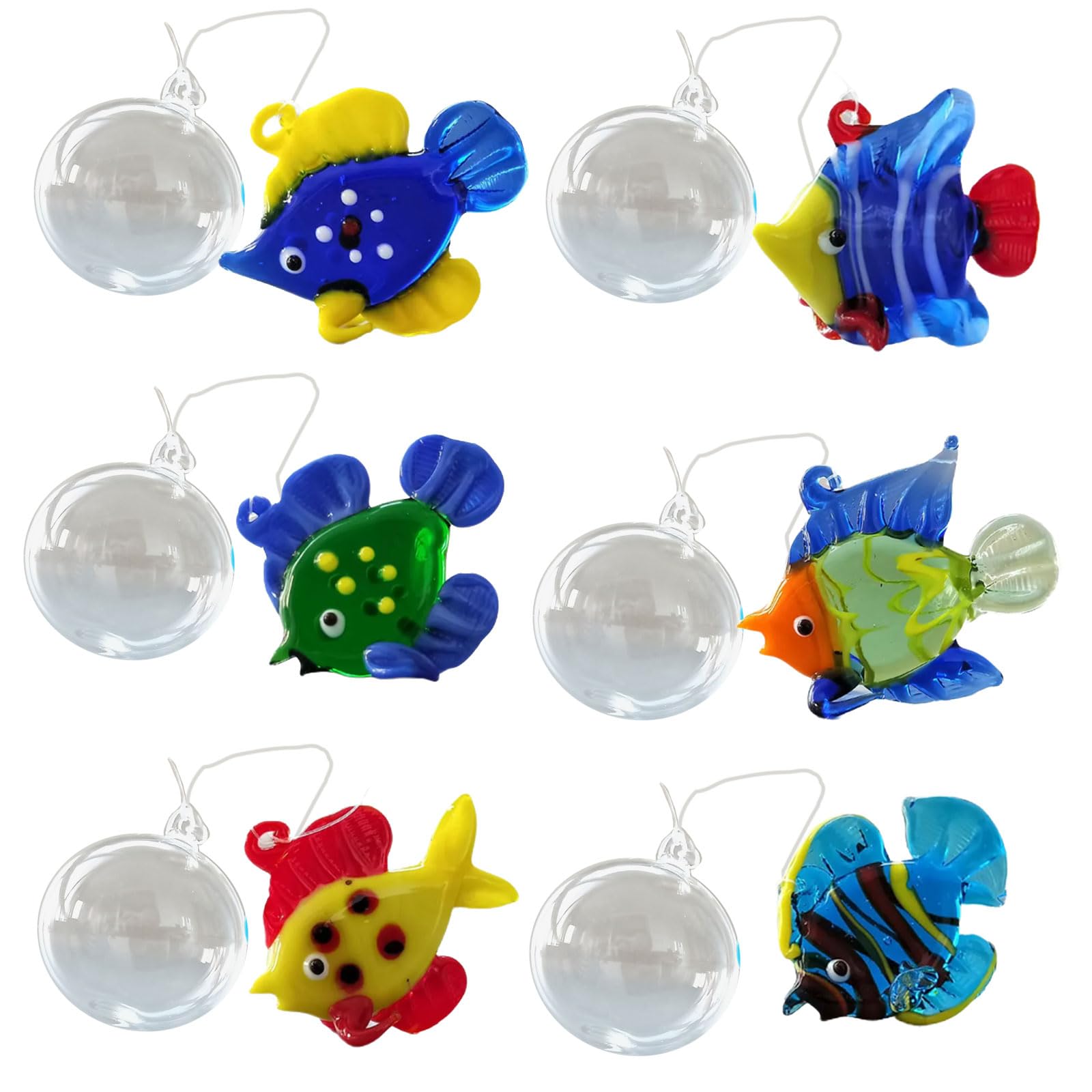 Uqezagpa (6Pieces) Colorful Glass Floating Fish Decors Aquarium Float Decoration Handcraft Bubble Designs for Home Decors Glass Floating