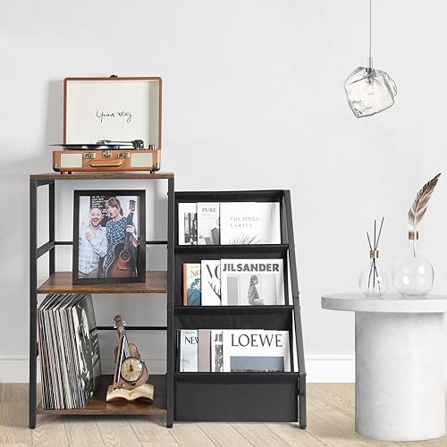 Miniatura 7 de Soporte para tocadiscos, soporte giratorio con almacenamiento de discos de vinilo de 3 niveles, mesa para tocadiscos con capacidad para hasta 200