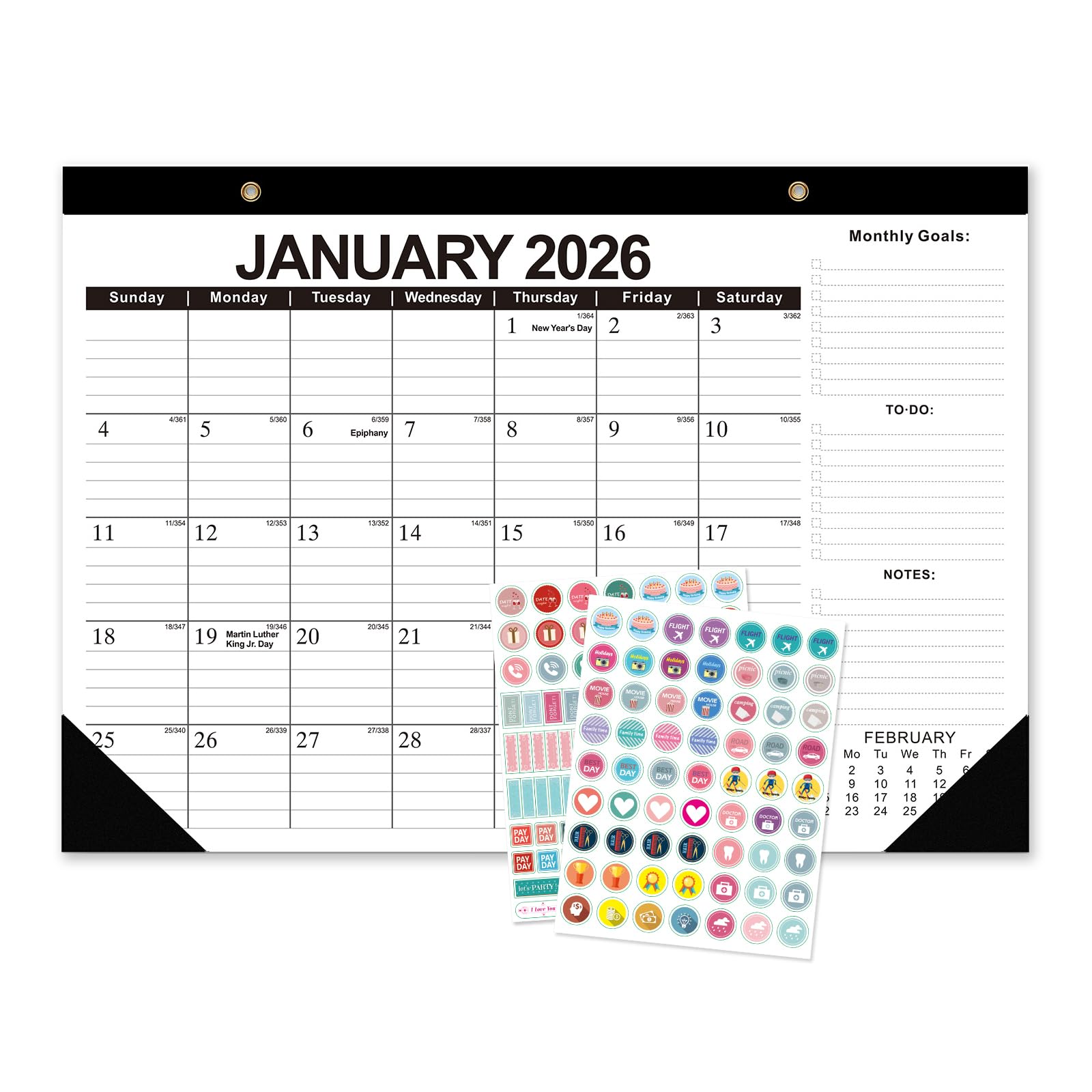 Tischkalender 2026–2027, mit 2 Aufklebern, 18-Monatskalender bis Juni 2028-43,2 x 30,5 cm, Desktop/Wand-Monatskalender für Zuhause oder Büro