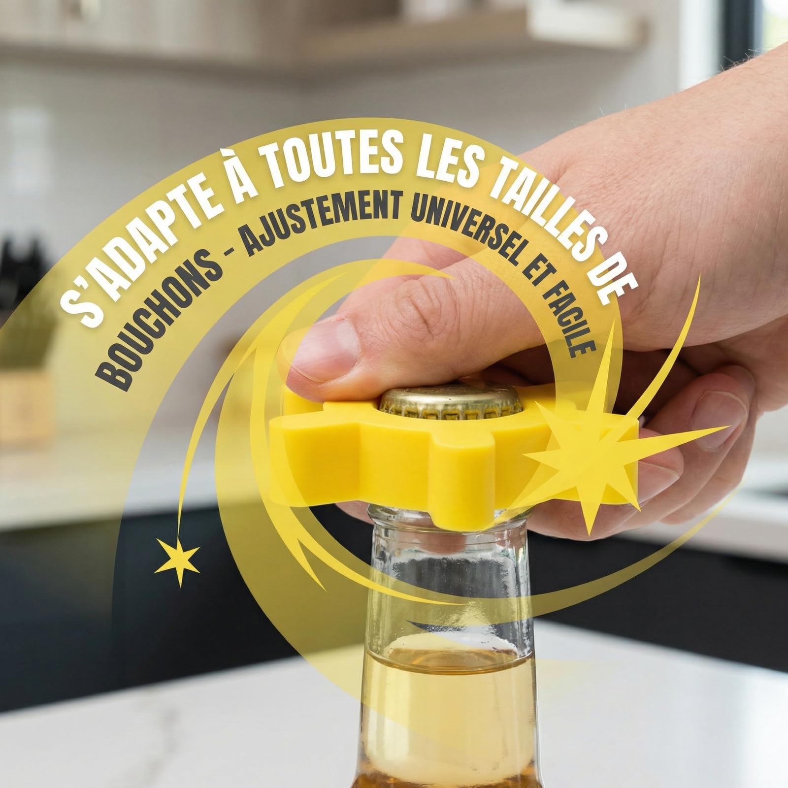 Abridor De Botellas Giratorio 1 Unidad, Adecuado Para Botellas De Plástico Con Tapa De Rosca, Amarillo