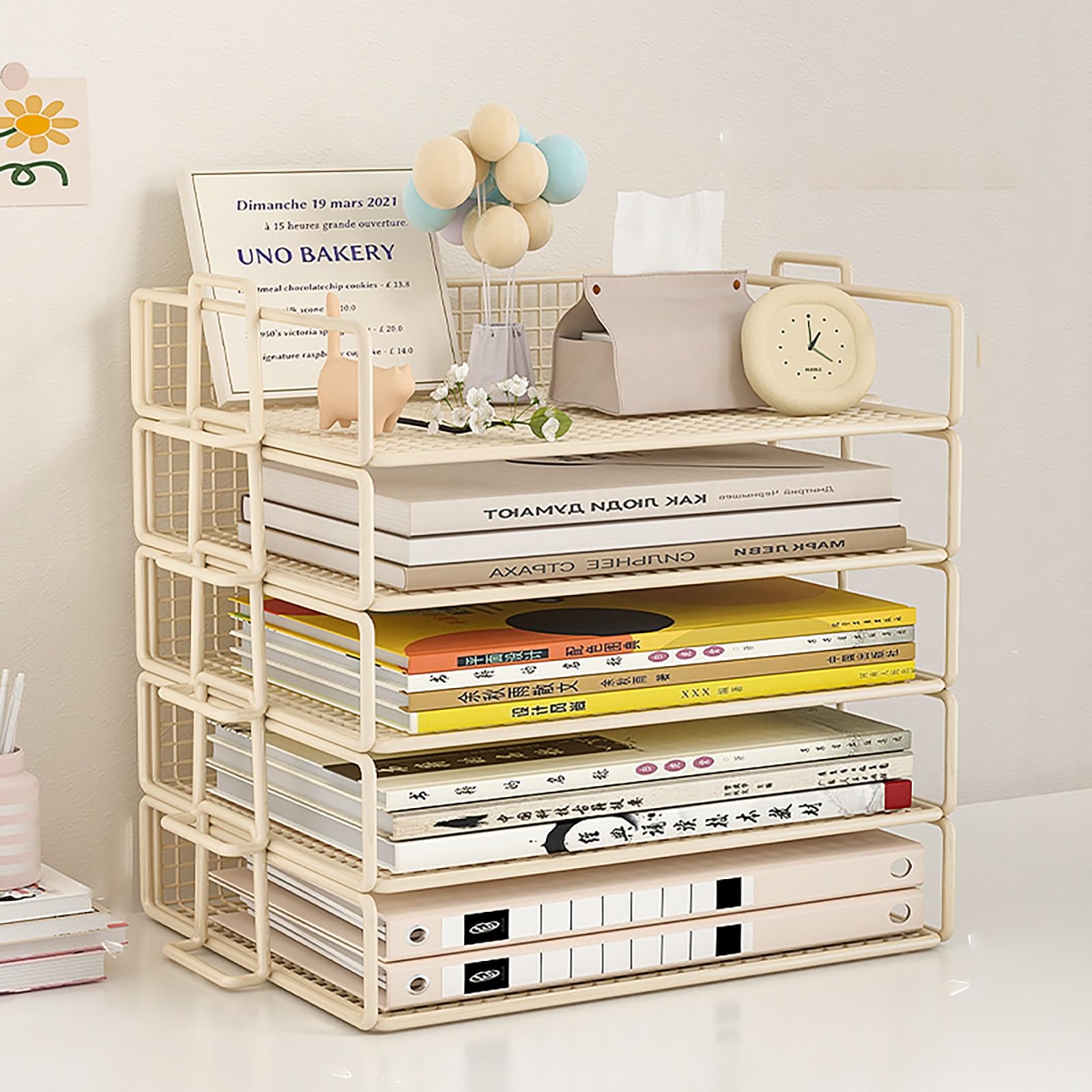 Organizzatore Per Mensole Da Scrivania, Portaoggetti Scrivania A Griglia Con Struttura In Metallo, Scrivania Da Tavolo Per Ufficio, Organizer Da Tavolo Per Dormitorio, Casa(Beige,30cm)