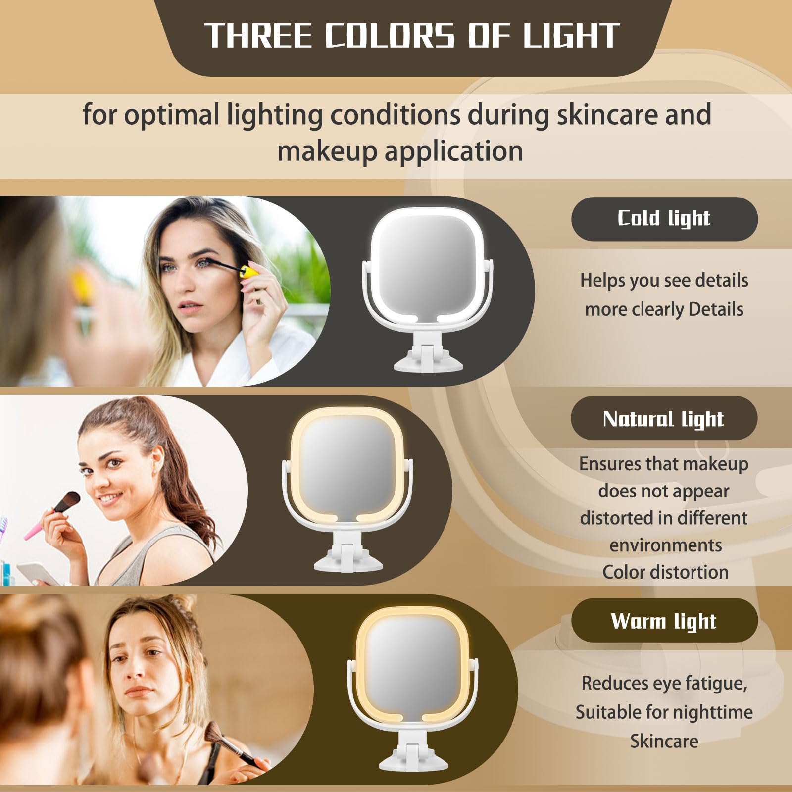 30X Magnifying Makeup Mirror with Light, Dual-Sided Rechargeable Vanity Mirror