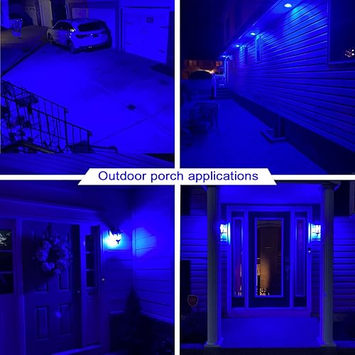 Miniatura 5 de Paquete de 4 bombillas LED azules, base A19 E26, 9 W (equivalente a 60 W), azul para uso en interiores y exteriores, decoración navideña