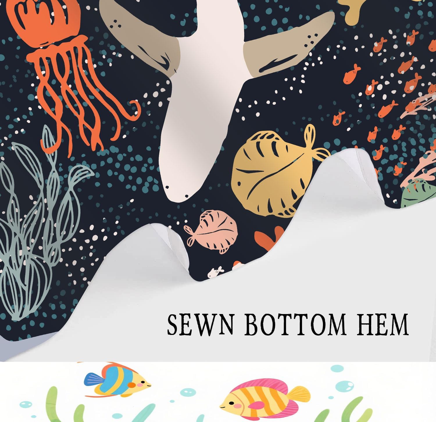 Shark Shower Curtain, Black Boho Ocean Fish Shower Curtain Abstract Underwater Animal Cartoon Bathroom Curtain with Colorful Fabric Shower Curtains for Kids Bathtub Decor (70 X 75 inch)