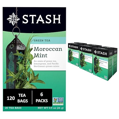 Stash Tea - Té verde de menta marroquí – Té de alta calidad con cafeína, sin OMG, verificado por proyecto sin ingredientes artificiales, 20 unidades