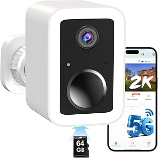 Funstorm 2K Überwachungskamera Aussen Akku mit 64G SD Karte - Dual-Band WLAN (2.4/5GHz) Videoüberwachung mit Flutlicht & Sirene, Smarte PIR-Bewegungserkennung, 2-Wege-Audio, Cloud/Memory Card, IP66