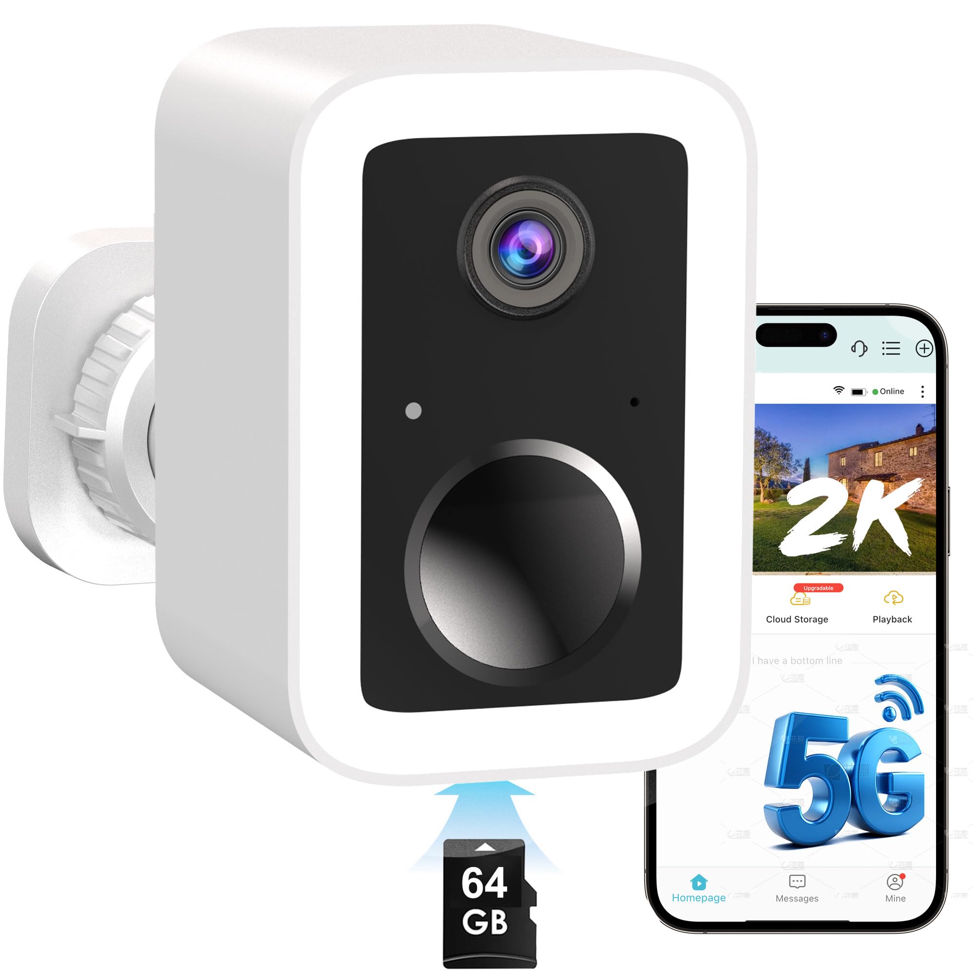 Funstorm 2K Überwachungskamera Aussen Akku mit 64G SD Karte, 5G/2,4G Kamera WLAN Überwachung Kabellos außen mit Kostenloser Cloud-Speicher, 2-Wege Audio, Farbige Nachtsicht, Bewegungserkennung, IP66