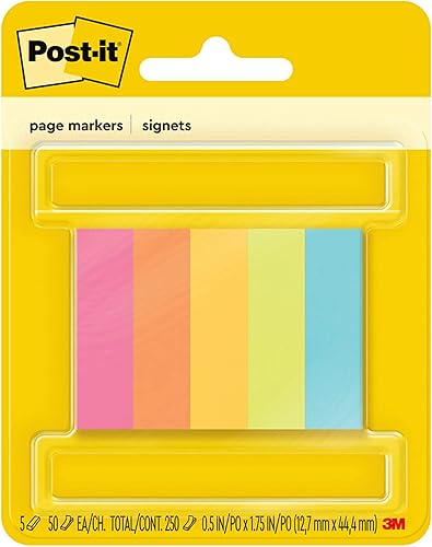 Post-it 670-5 AF Marcadores de página, 12" x 1-34", varios colores brillantes, 250 por paquete