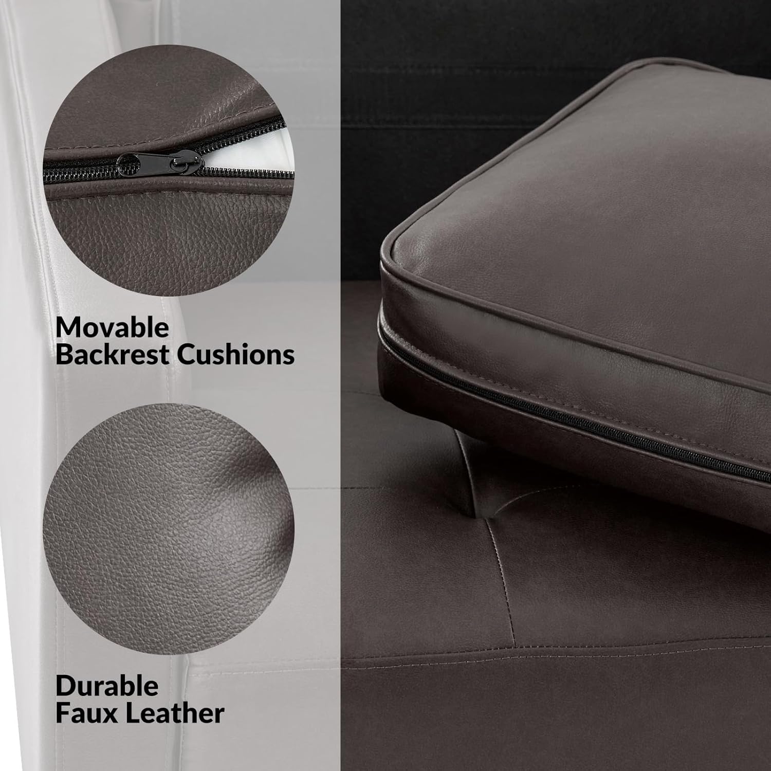 HULALA HOME Mid-Century Modern Faux Leather Loveseat Sofa with Movable Backrest Cushions, Button-Tufted 2-Seater Sofa with Wooden Legs, Small Love Seat Accent Couch for Living Bedroom, Brown