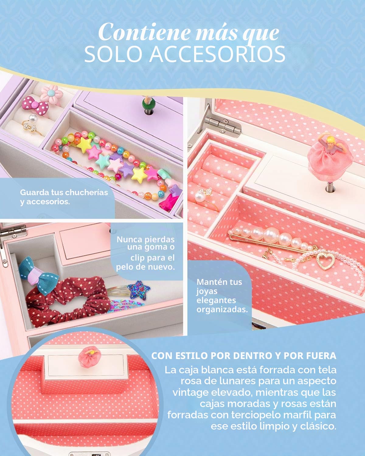 Elle - Joyero musical de bailarina con cerradura, caja de recuerdos de madera con cuerda de música Swan Lake, pequeño (lavanda)