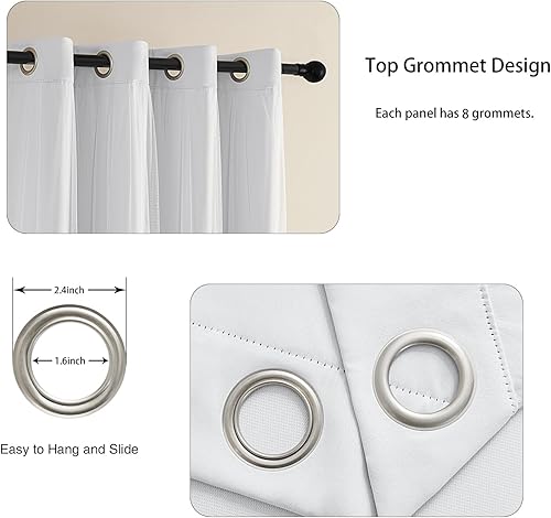 Miniatura 4 de naturetalk Cortinas opacas del 90% al 95% con transparente aplastado, juego de 2 paneles de cortina parte superior con ojales plateados antiguos,