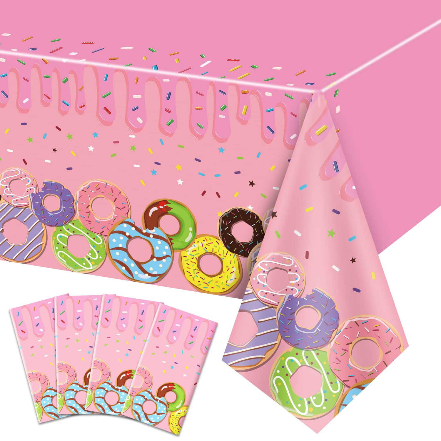 Manteles De Fiesta De Donas Rosas | Pack De 3 | 54 X 108 Pulgadas | Decoración Cumpleaños, Baby Shower | Desechables Y Fáciles De Limpiar