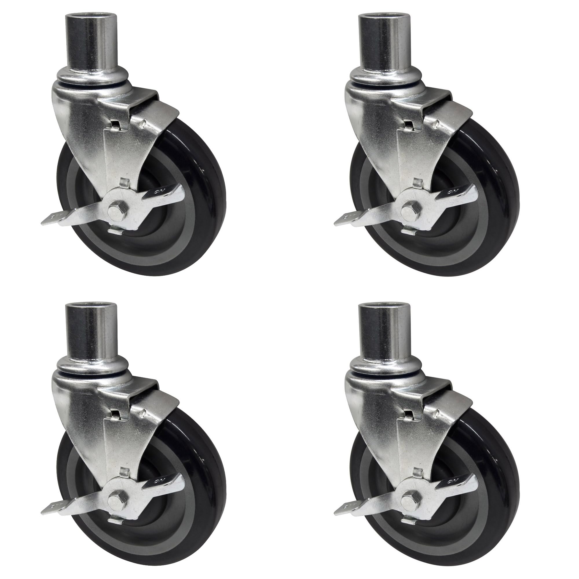 BK Resources 5" Universal Wire Shelving Swivel Casters – 5, Steel, Silver, Pack of 4, Model 5SBR-WS1-PS4