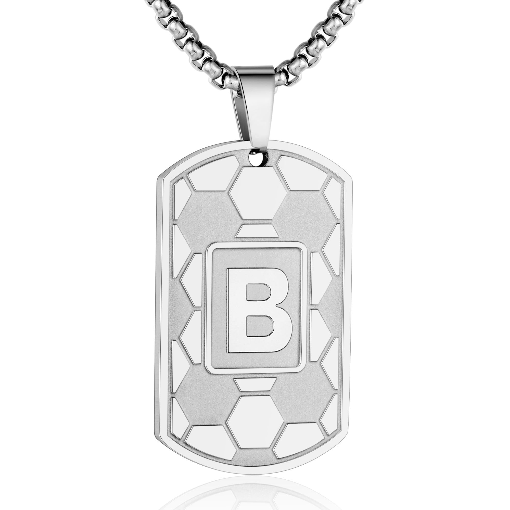 Soccer Initial A-Z Dog Tag Necklace for Men Soccer Charm Pendant Stainless Steel Chain 22+2 Inches Personalized Sports Athletes Jewelry Soccer Gift